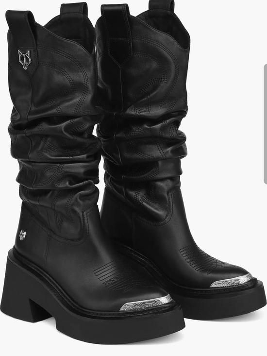 Naked Wolfe Shoes - Naked Wolfe Black Leather Slouch Goth Western Platform Boots Size 38